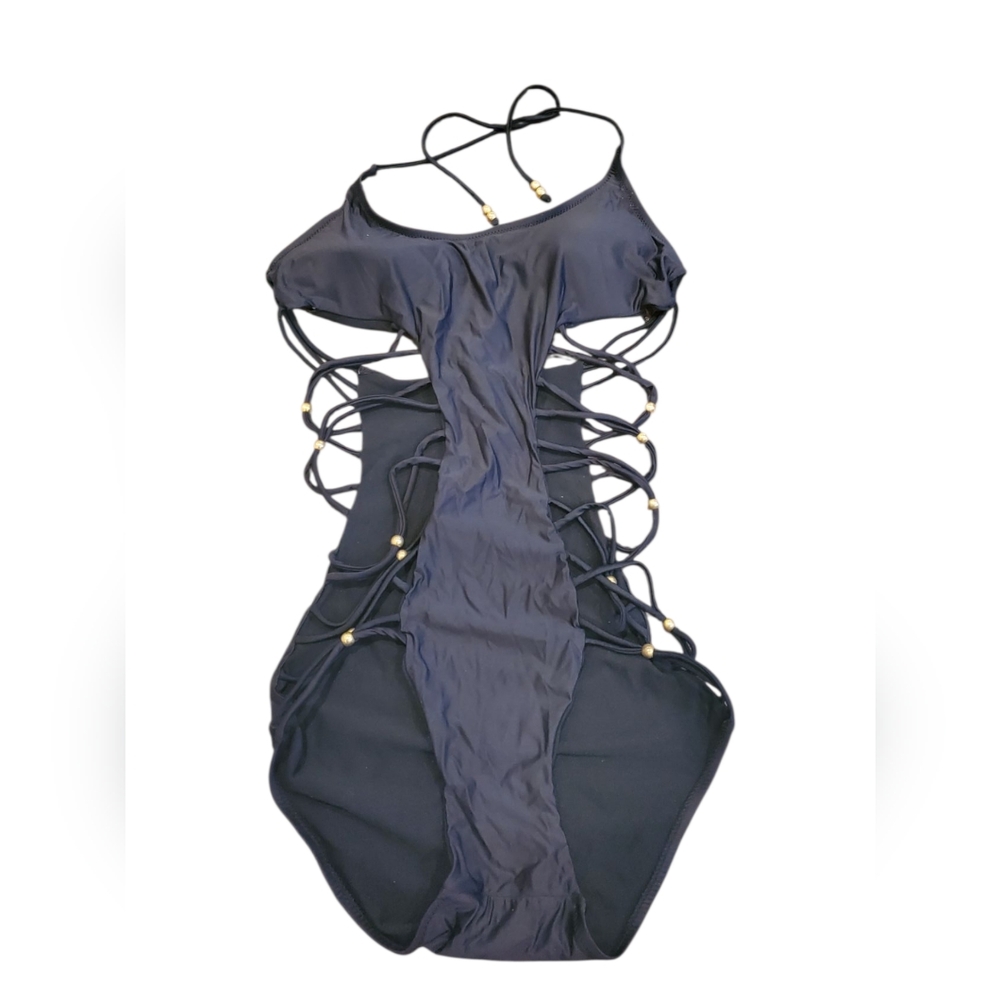 Black Strappy One-Piece Swimsuit - Picture 2 of 7